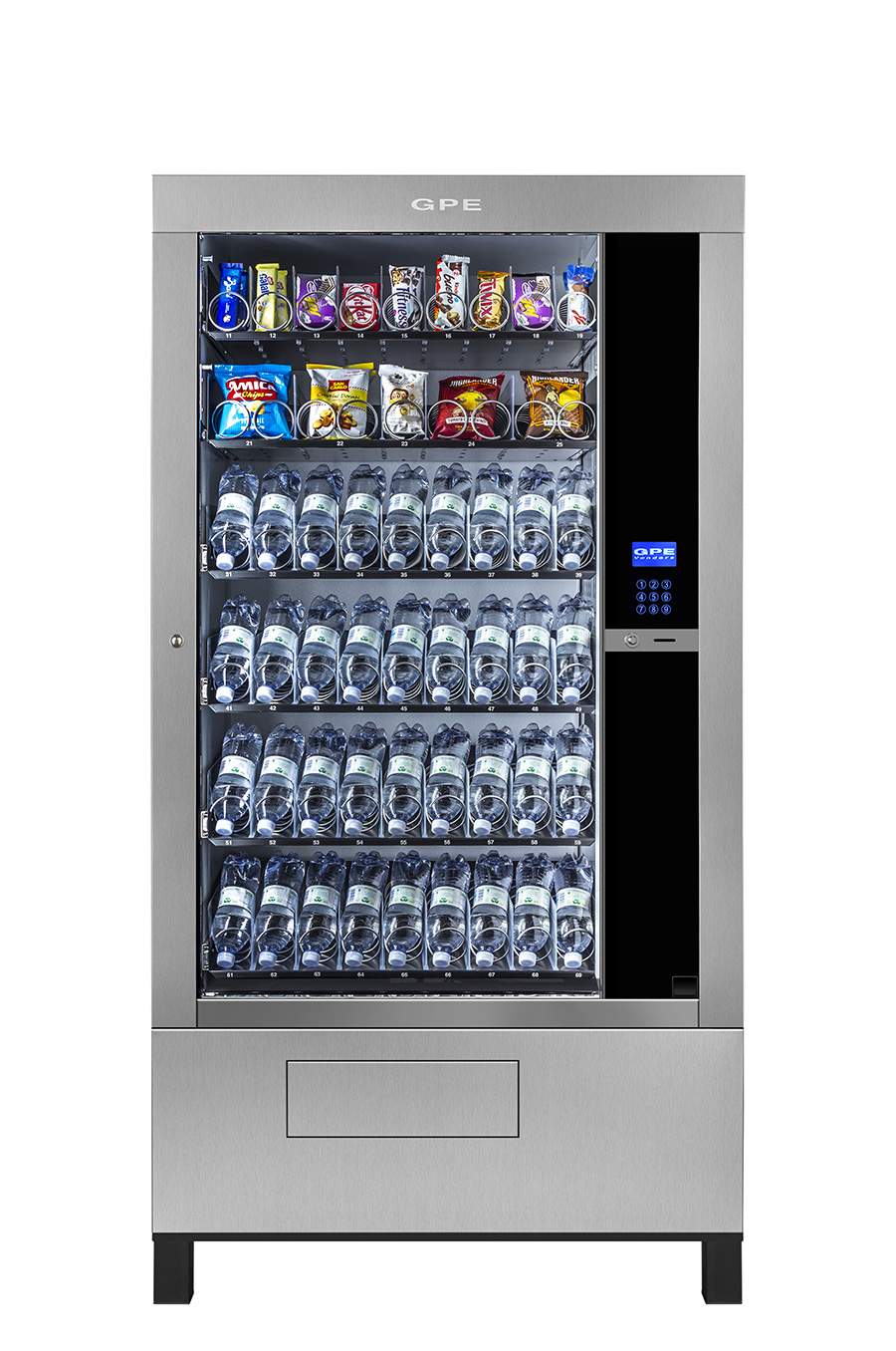 Il distributore automatico Gpe 50 a vetrina con versione blindato adatto per i negozi h24
